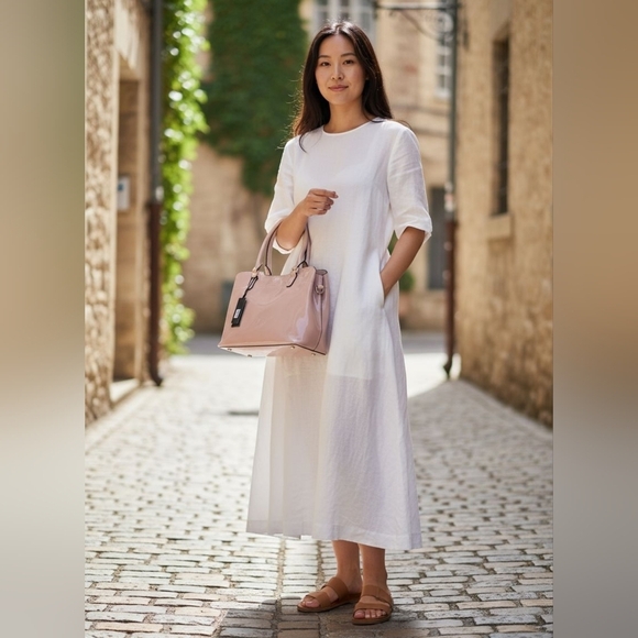 BLUSH VEGAN PATENT LEATHER SATCHEL PURSE NEW - Picture 5 of 7